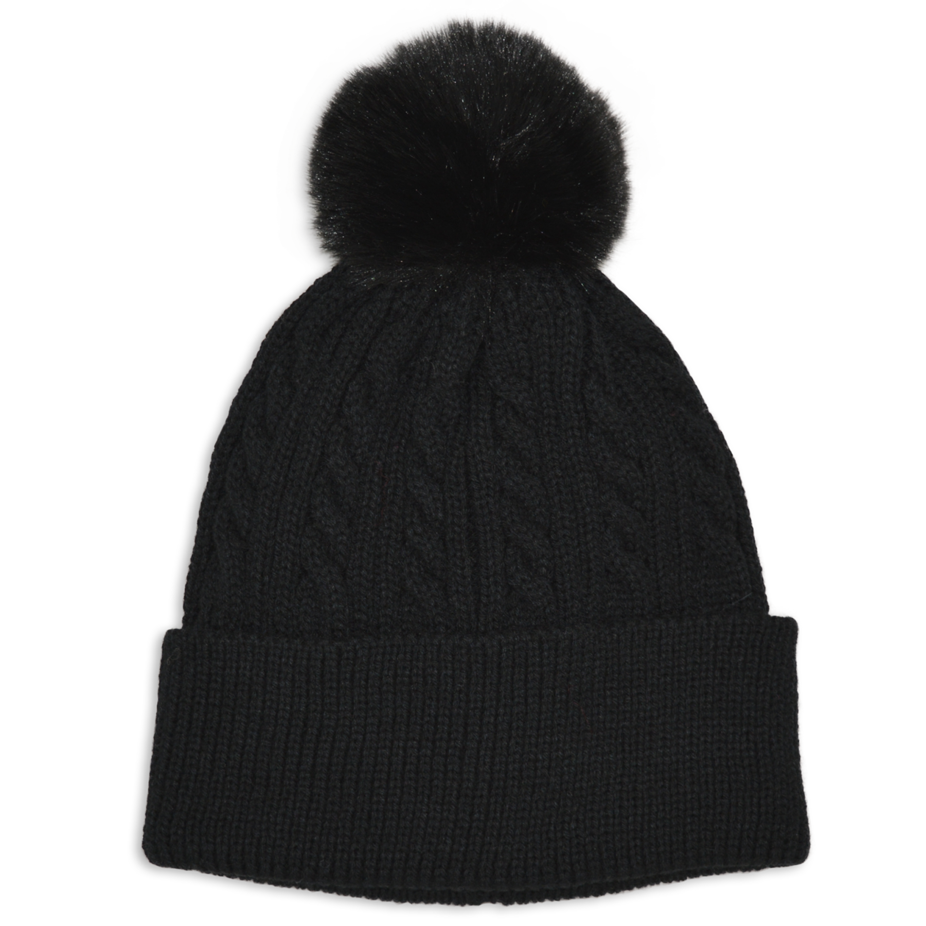Cable Knit Hat with Pom Pom - Girls