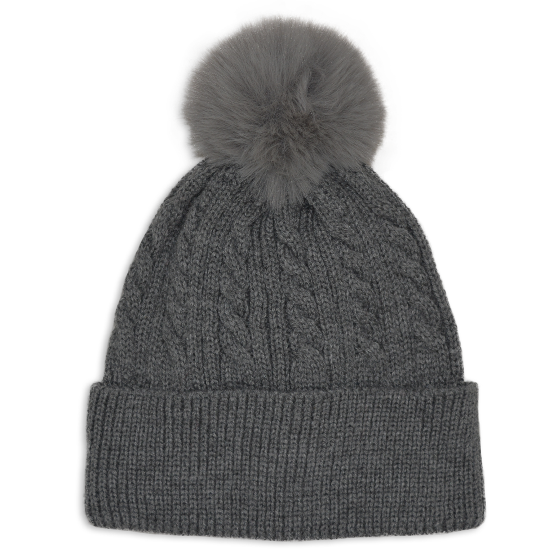 Cable Knit Hat with Pom Pom - Girls