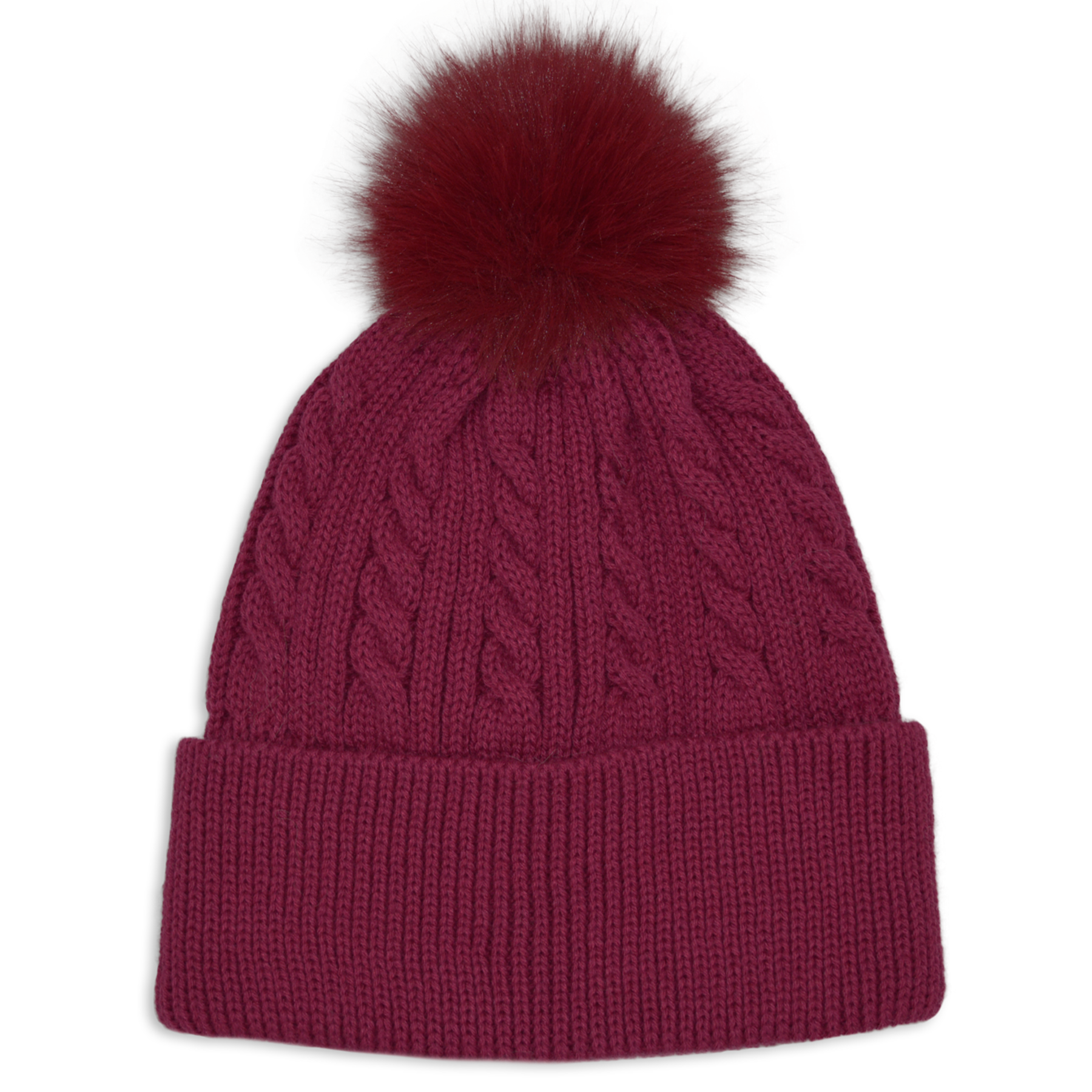 Cable Knit Hat with Pom Pom - Girls