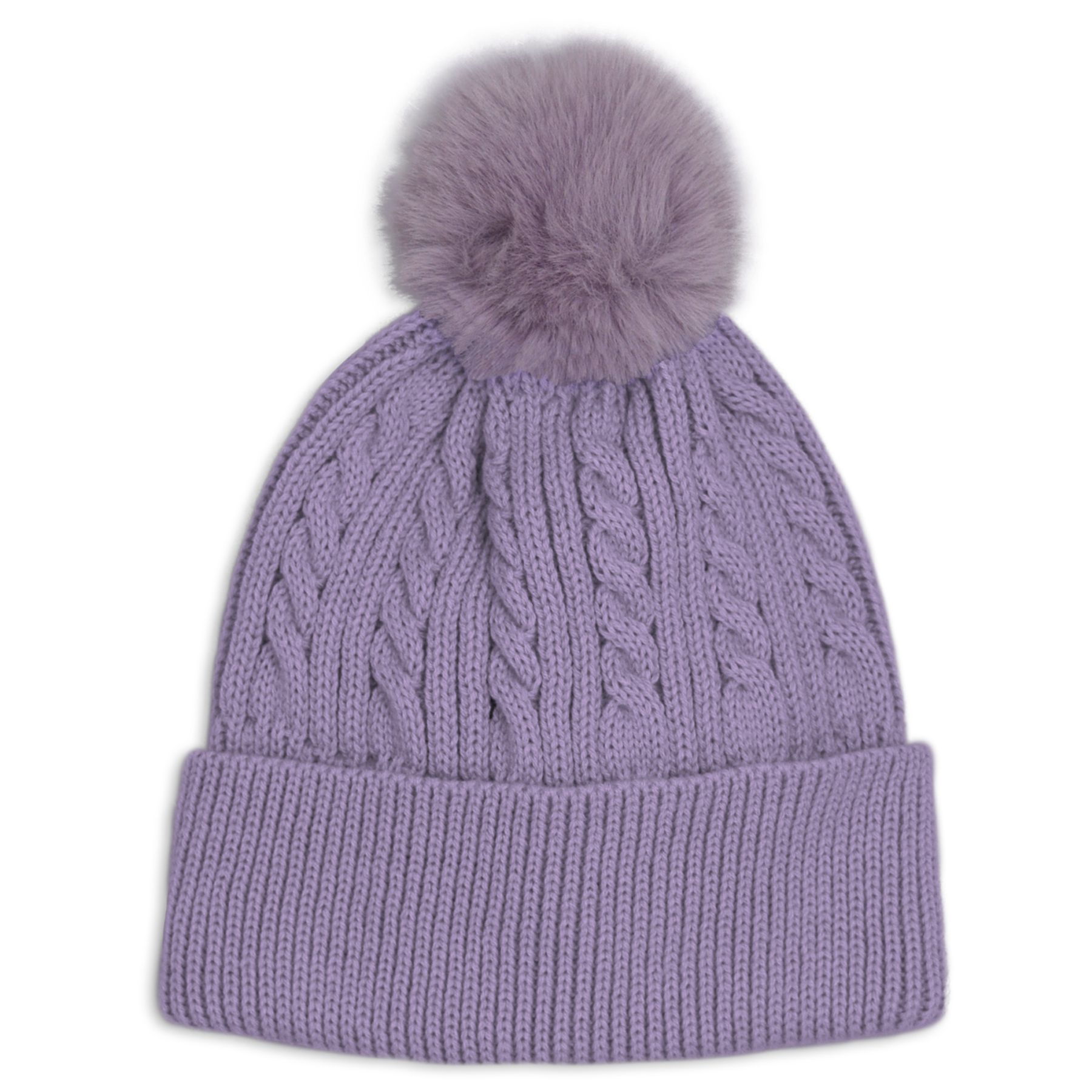 Cable Knit Hat with Pom Pom - Girls
