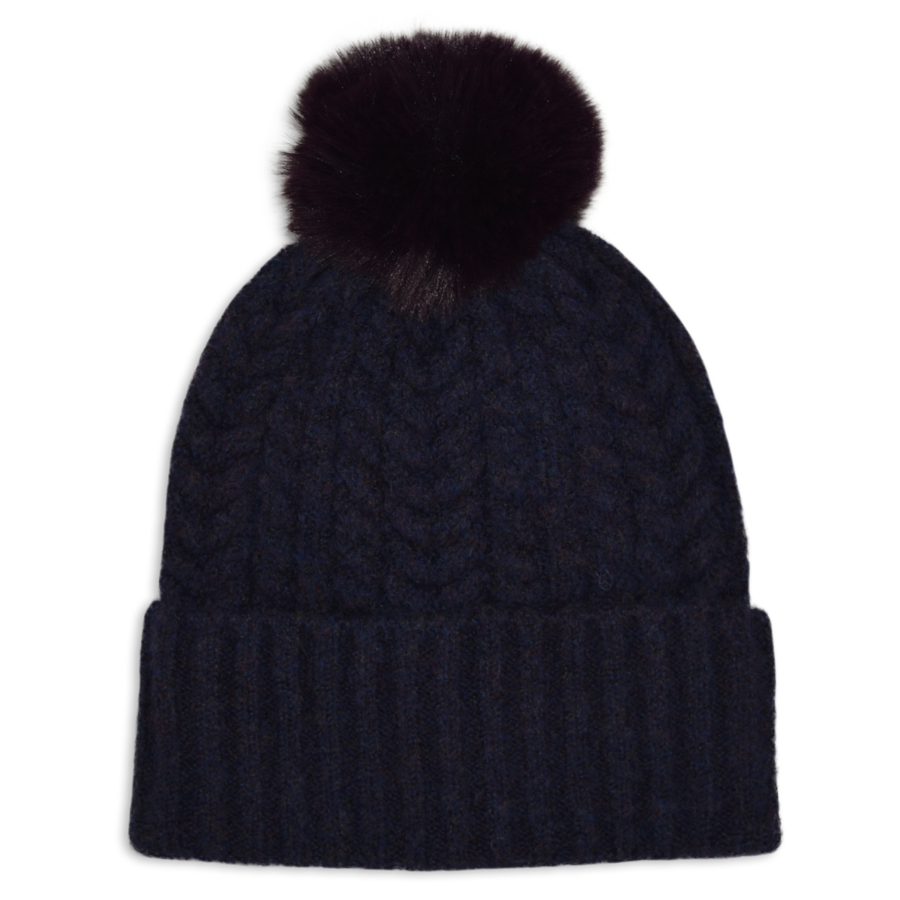 Cable Knit Beanie with Pom Pom - Women