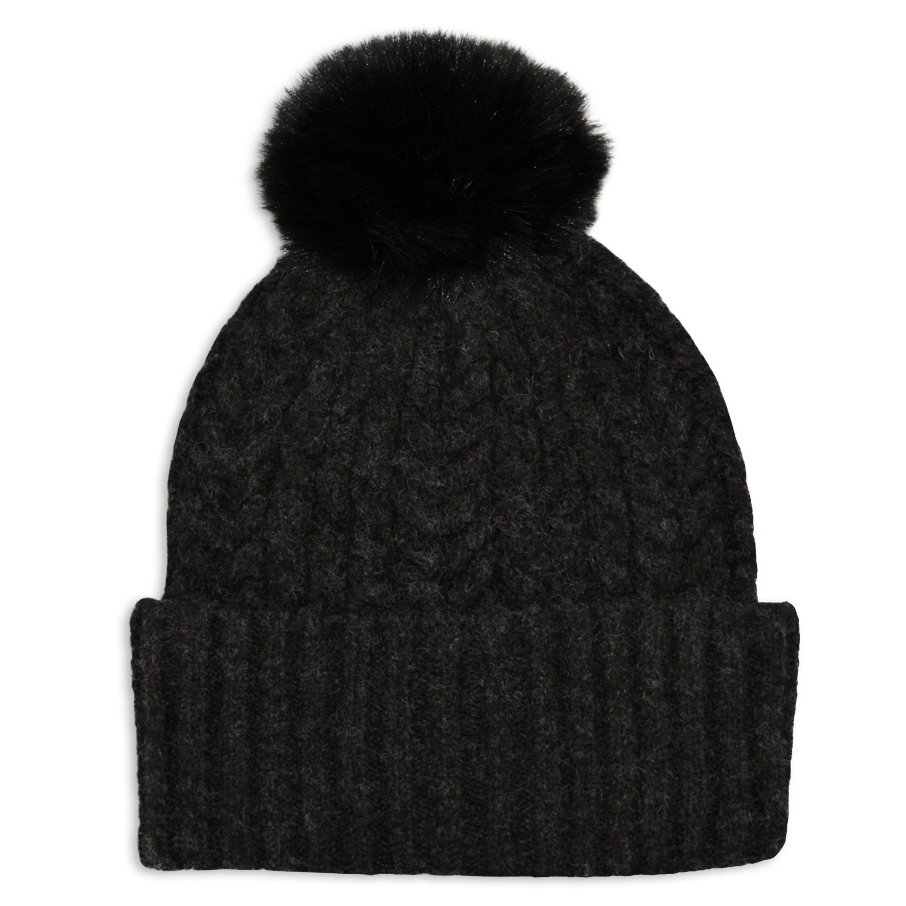 Cable Knit Beanie with Pom Pom - Women