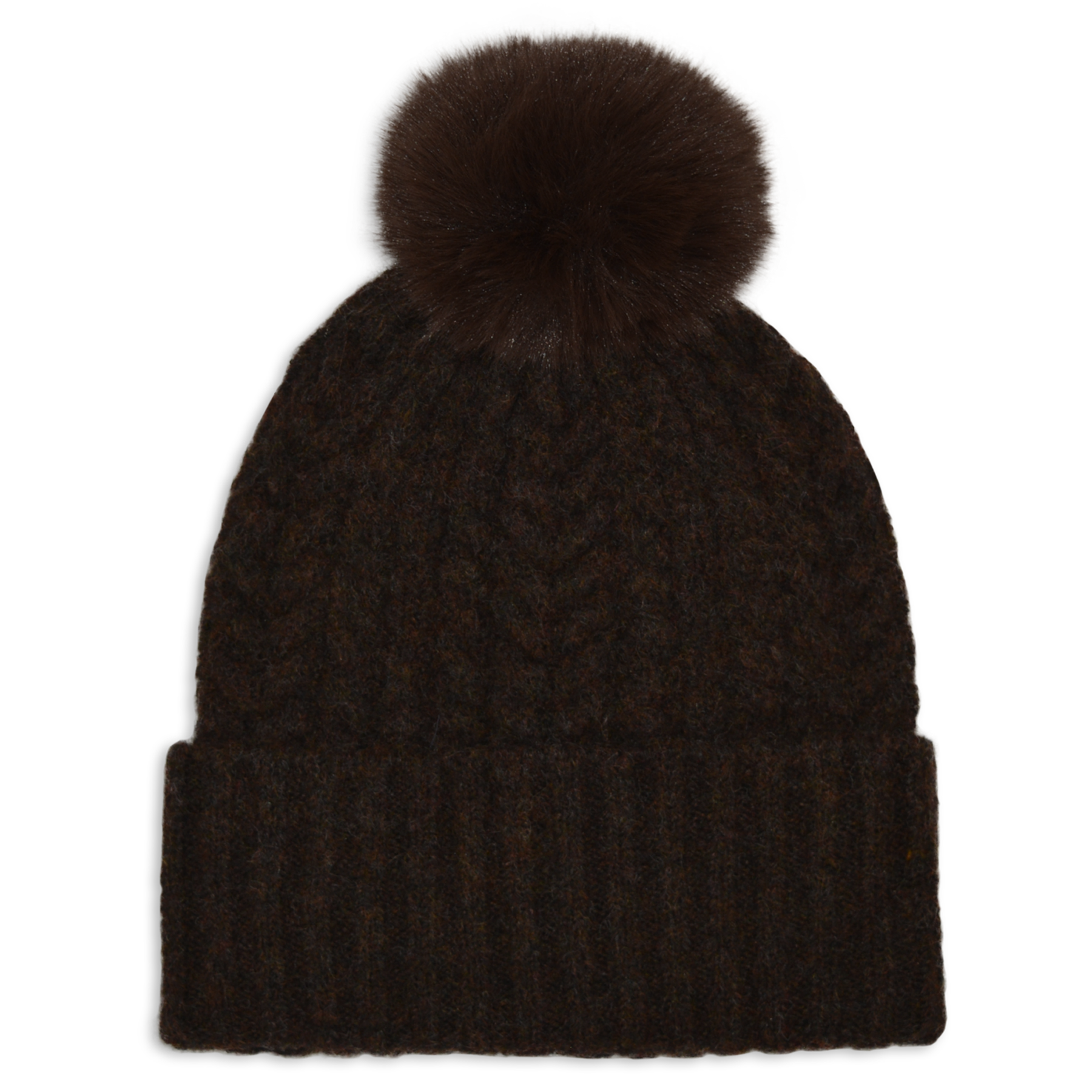 Cable Knit Beanie with Pom Pom - Women
