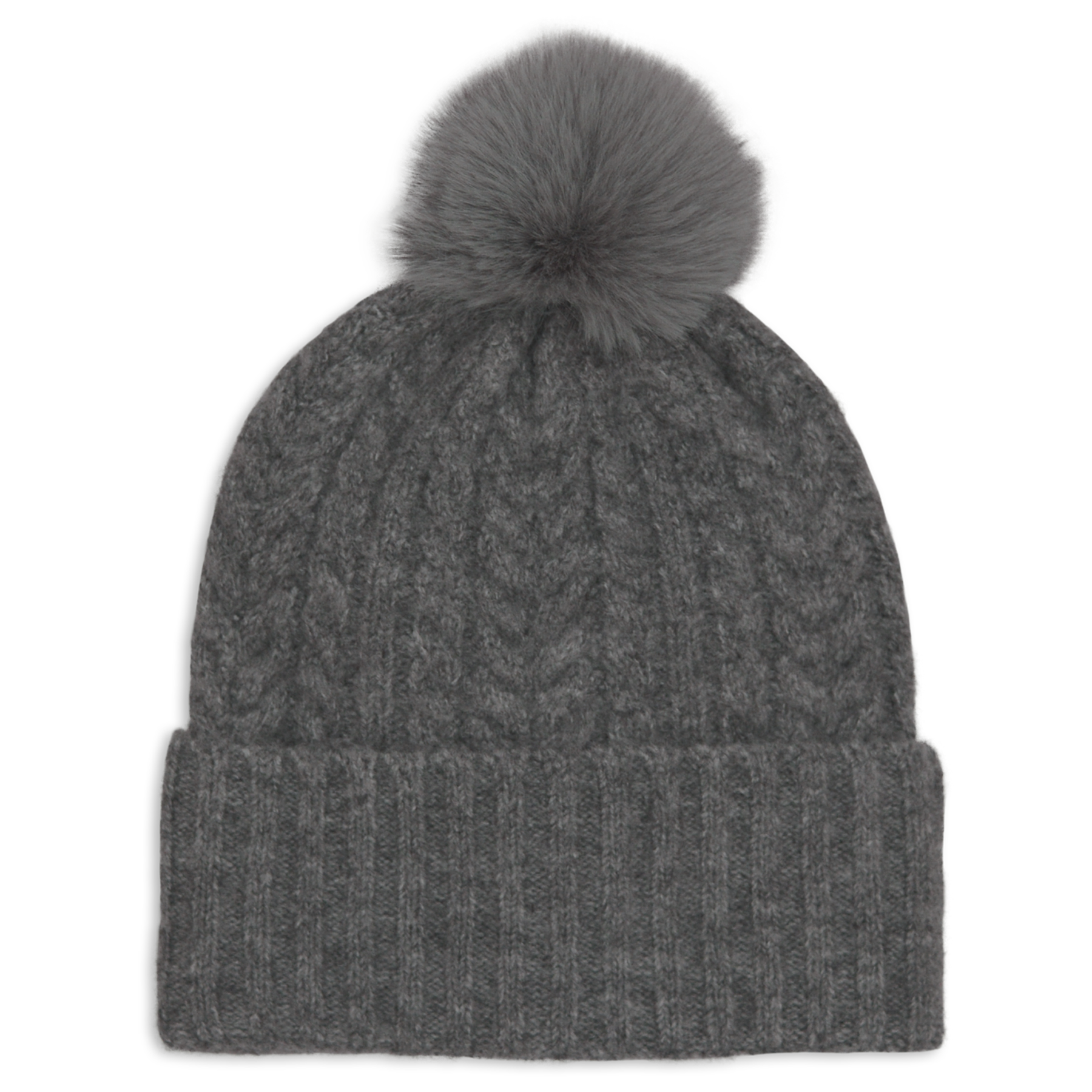 Cable Knit Beanie with Pom Pom - Women