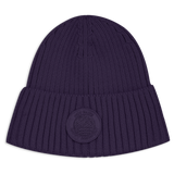 Bonnet en tricot côtelé avec écusson - Femme