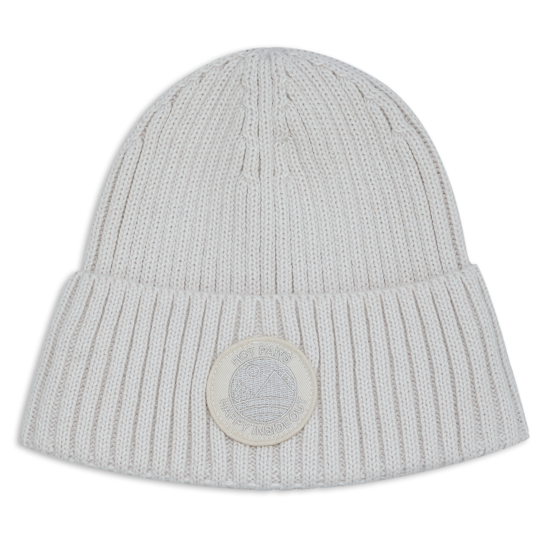 Ribbed Knit Hat with Patch - Women