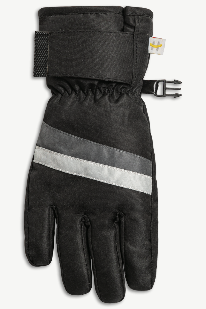 Hot Paws Boys Black Winter Ski Gloves with Gray Stripe