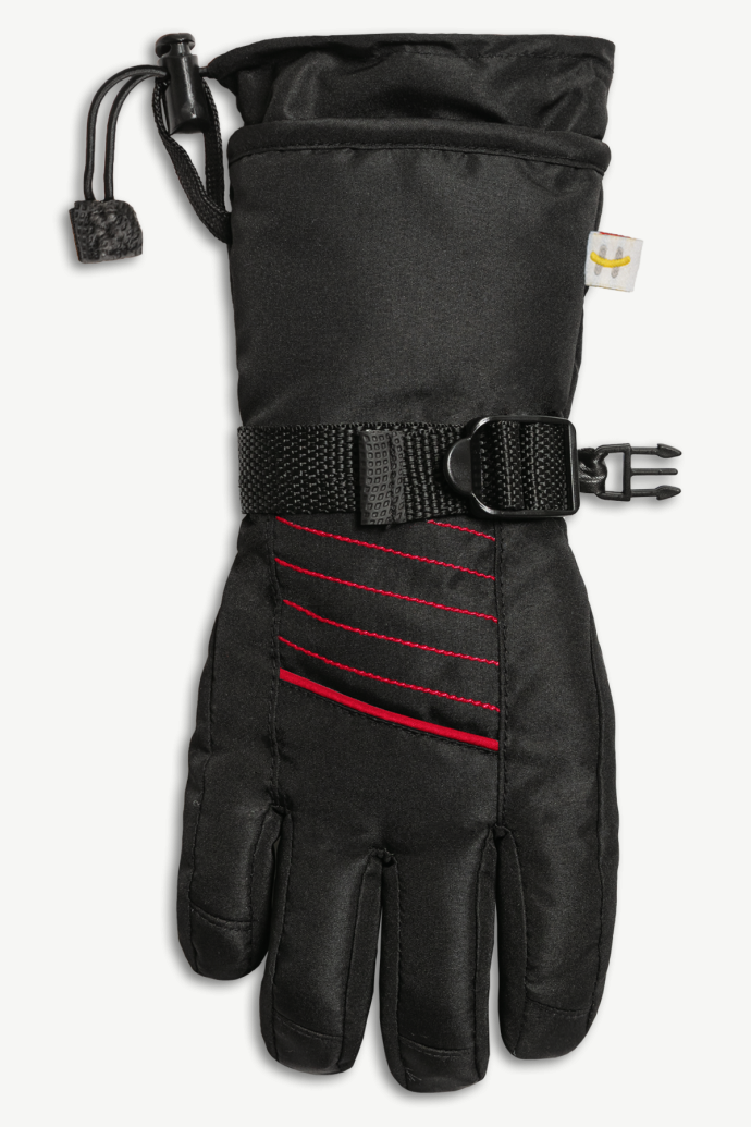 Hot Paws Boys Black and Cardinal Red Winter Long Cuff Gloves with Adjustable Wrist Strap