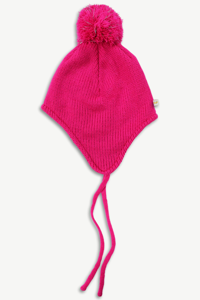 Hot Paws Kids Winter Punch Hat With Reflective Pom-Pom and Soft Ties