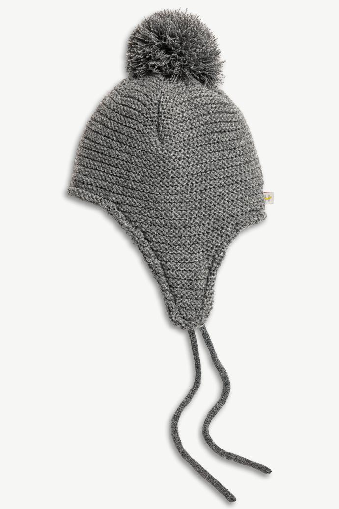 2-6 yrs Kids Winter Gray Mix Hat with cozy fleece lining and pompom