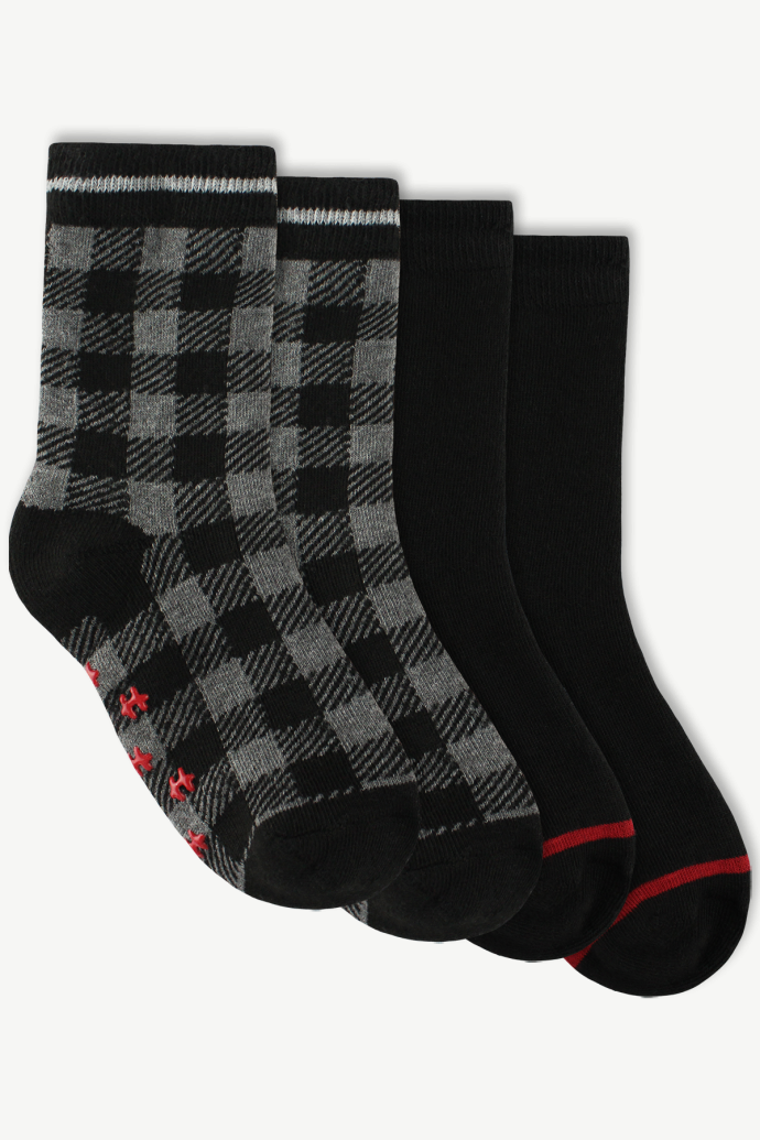 Hot Paws Kids Gray Mix and Black Mix Plaid Thermal Sock Set