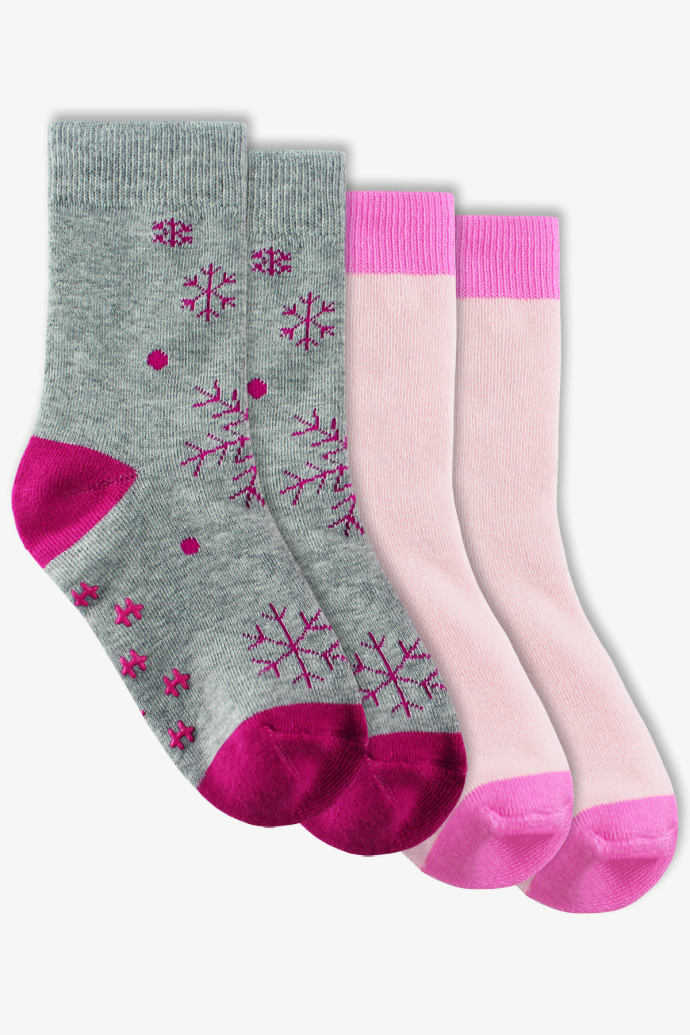 Hot Paws Kids Pebble Mix and Blush Snowflakes Thermal Sock Set