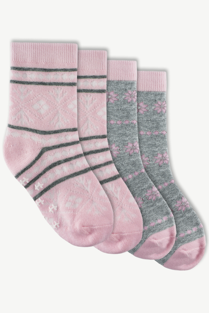 Hot Paws Kids Blush and Pebble Mix Patterned Thermal Sock Set