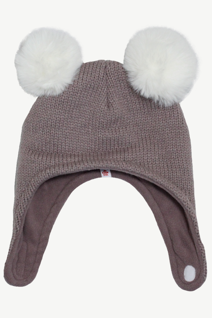 infant's dusty purple double faux fur pompom knit toque hat hot paws