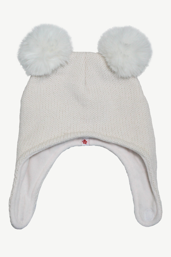 infant's ivory white double faux fur pompom knit toque hat hot paws