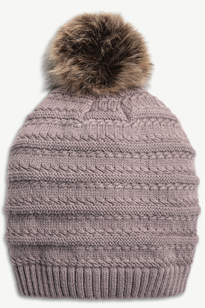 Hot Paws Dusty Purple Relaxed Fit Knit Pom-Pom Beanie for Women