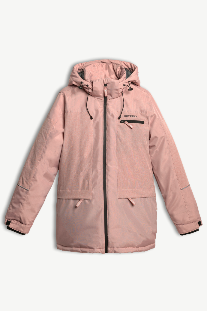 Quartz Hot Paws Womens Long Snow Jacket with waterproof zipper and detachable hood