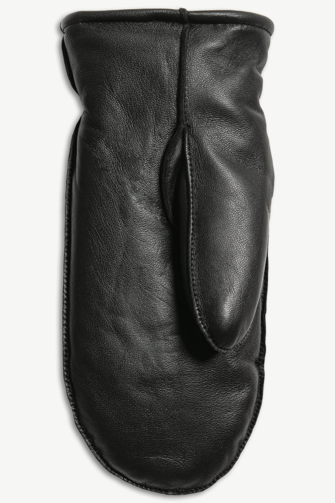 Black Reverse Hot Paws Sherpa-Lined Womens Mittens in Leather