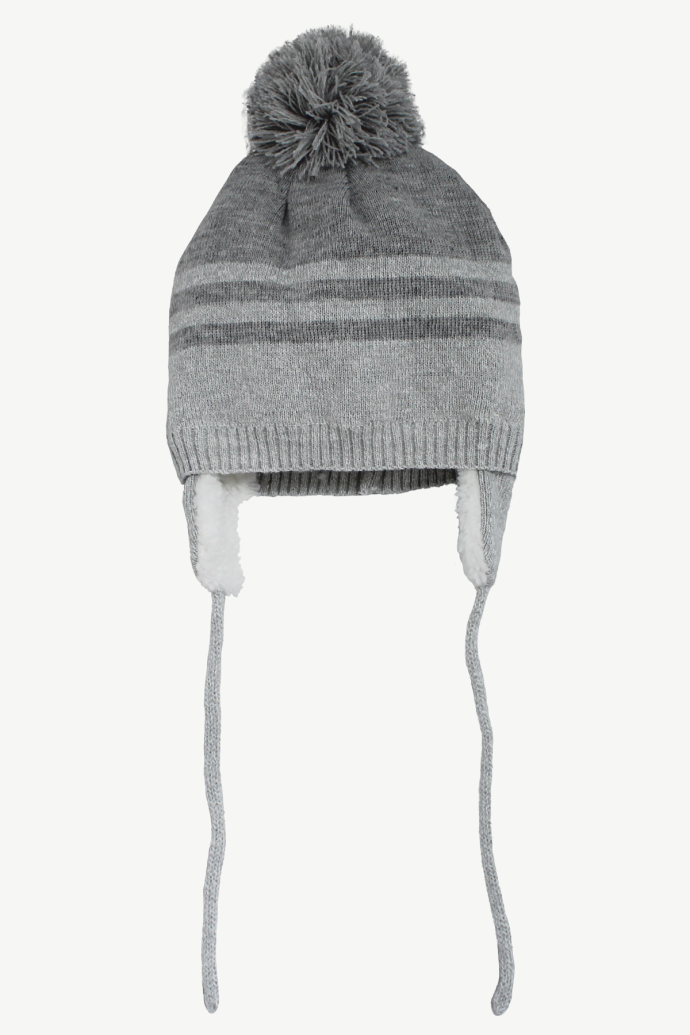 Hot Paws Infant Pebble Mix Gray Knit Hat with Earflaps with Cords 