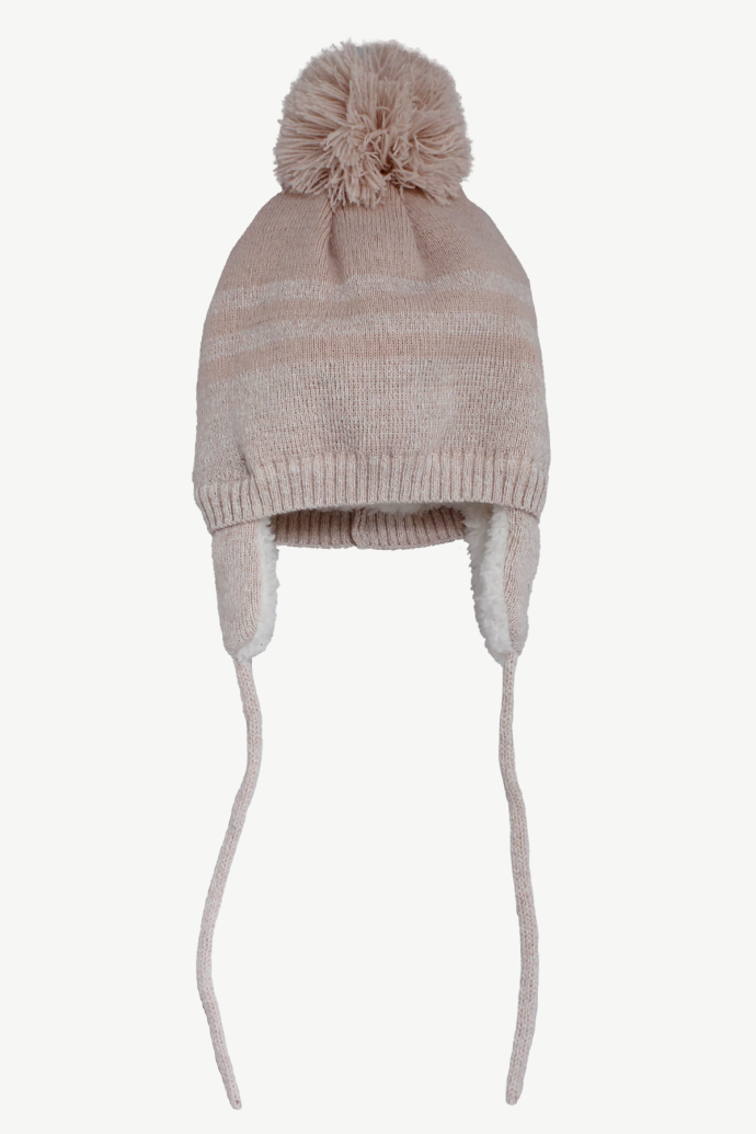 Hot Paws Infant Quartz Knit Hat with Earflaps with Cords