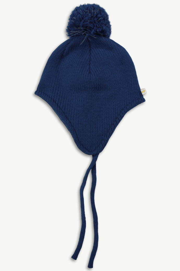 Hot Paws Kids Winter Navy Hat With Reflective Pom-Pom and Soft Ties